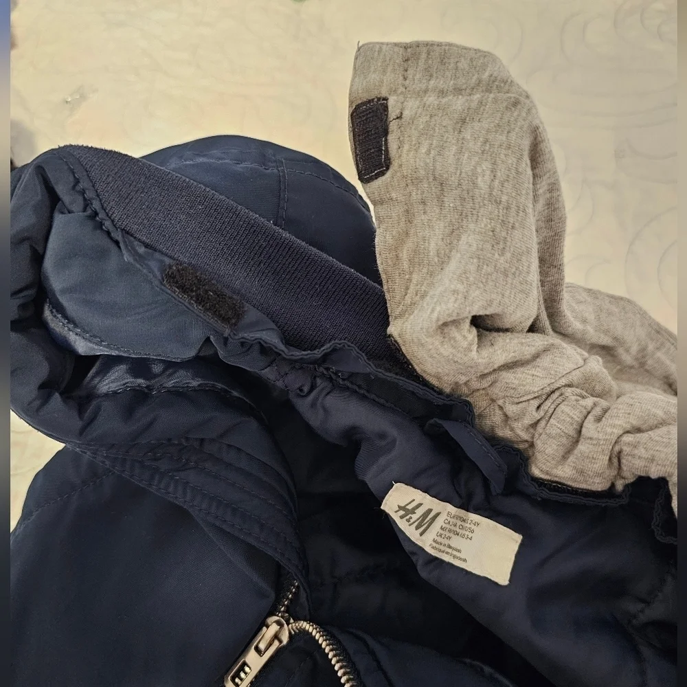 H&M Navy Jacket and Grey Removable Hood Boys Size 2-4 Years